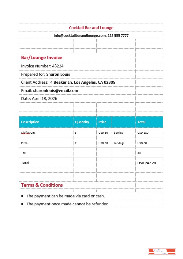 BarLounge Invoice PSD template